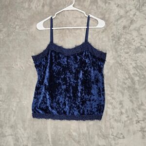 NO BOUNDARIES Blue Velvet Lace Trim Cami‎ Top Large Stretchy Adjustable Straps
